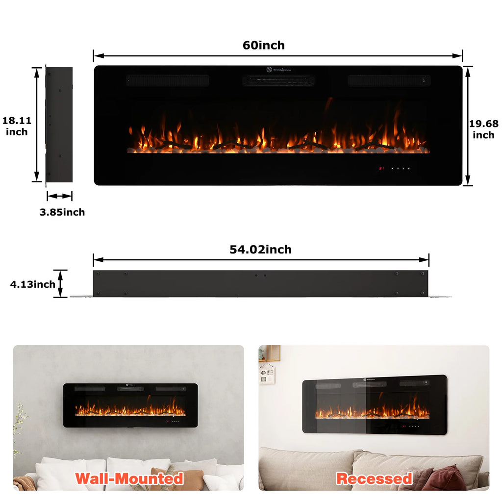 60" Wall Mounted Electric Fireplace W27933