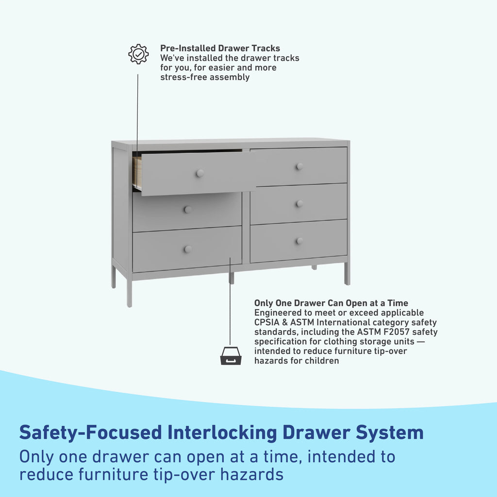 White 6 Drawer Double Dresser W493