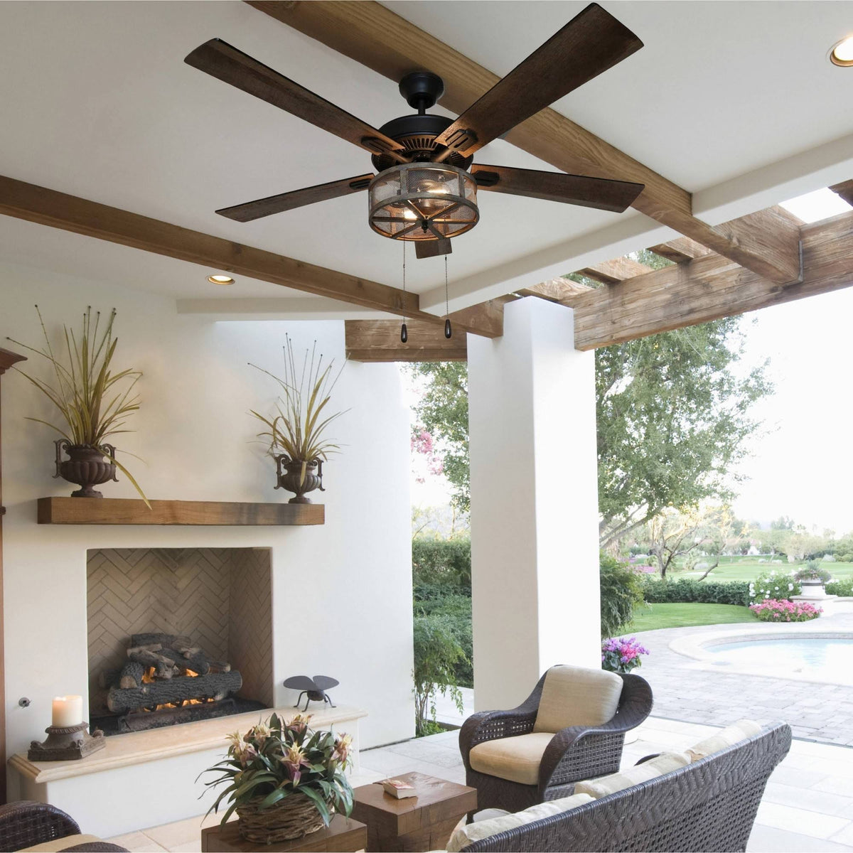 52x22 LED 5-Blade Woodgrain Caged Farmhouse Lighted Ceiling Fan Z762