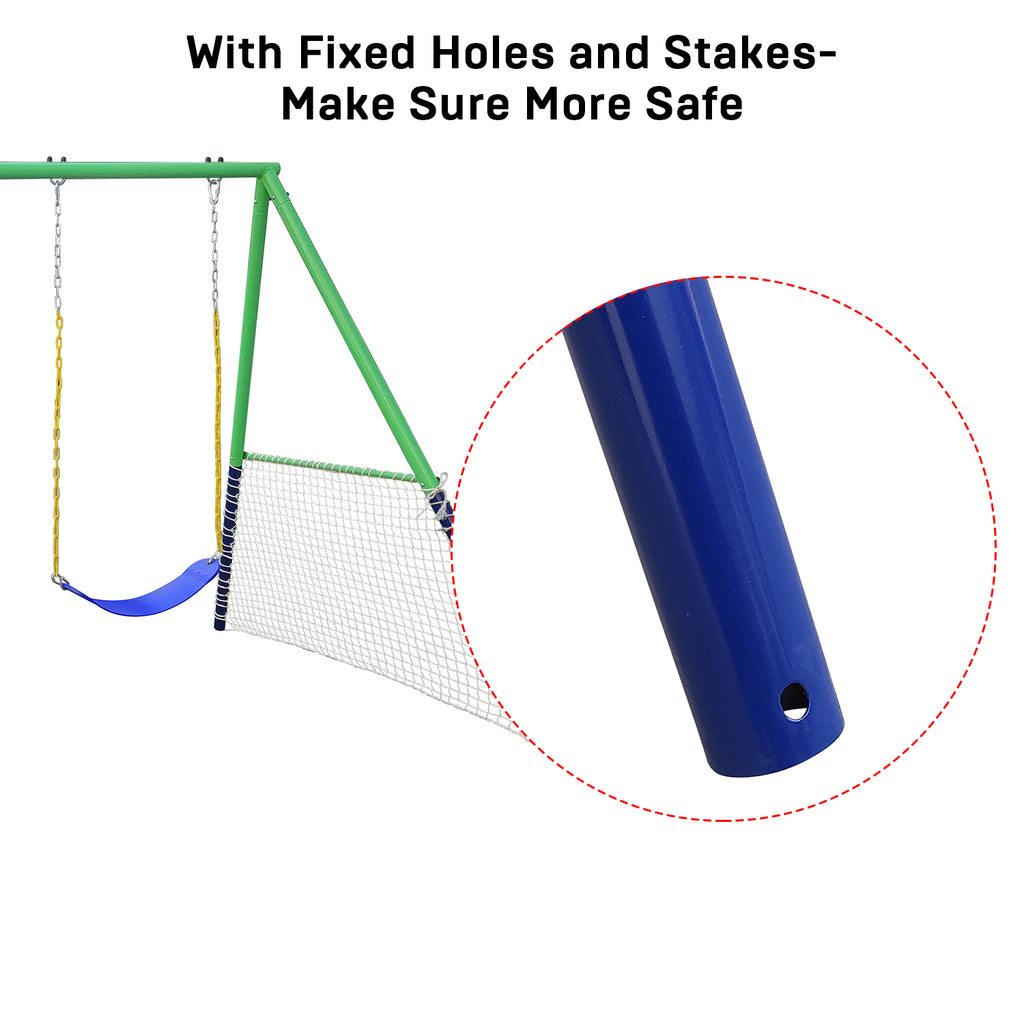 Swing Set with 32in Saucer Swing, EVA Swing Seat, Kids Basketball Hoop, Soccer Net, 440lbs Heavy Duty Anti-Rust Steel A-Frame F59322