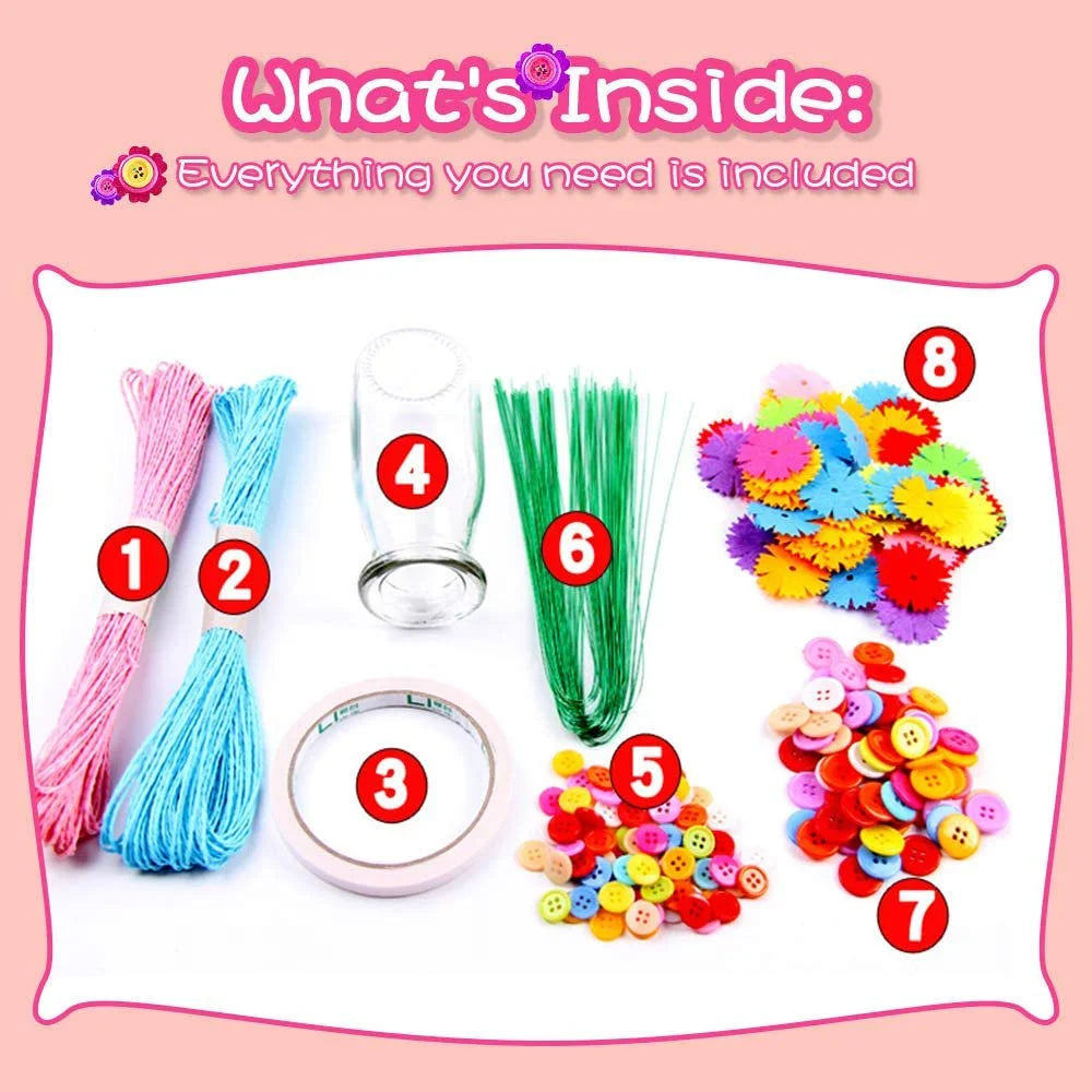 Flower Craft Kit for Kids with Buttons and Felt Vase Arts Toy H2375