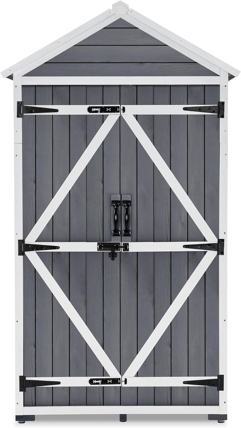Outdoor Wood Storage Cabinet with Shelves and Latch E674