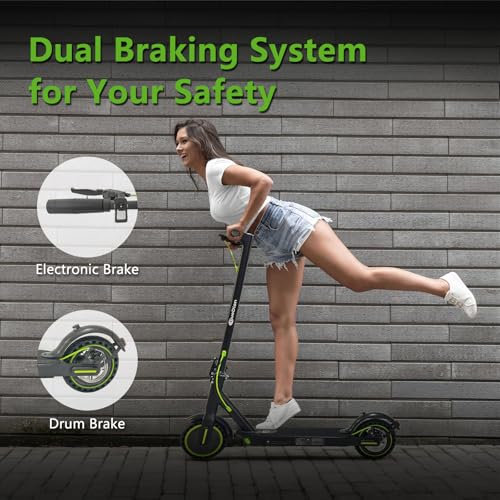 Electric Scooter with 500W Motor, 15-19MPH Max Speed, 18-21 Miles Range, 8.5" Solid Tires, 7.8AH Battery, Foldable (Green) B52561