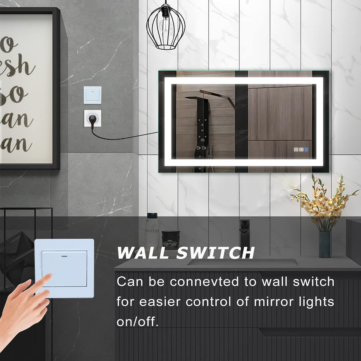 40×24 Inch LED Anti-Fog Dimmable Bathroom Mirror S4890