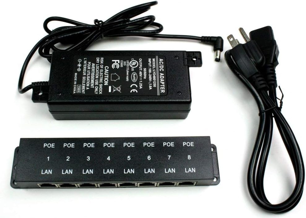 8 Port Passive PoE Injector with 48V 60W Power Supply, Pack of 2 M6789