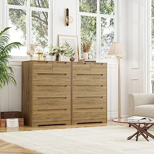 Modern 6 Drawer Wood Dresser with Cut-Out Handles H476