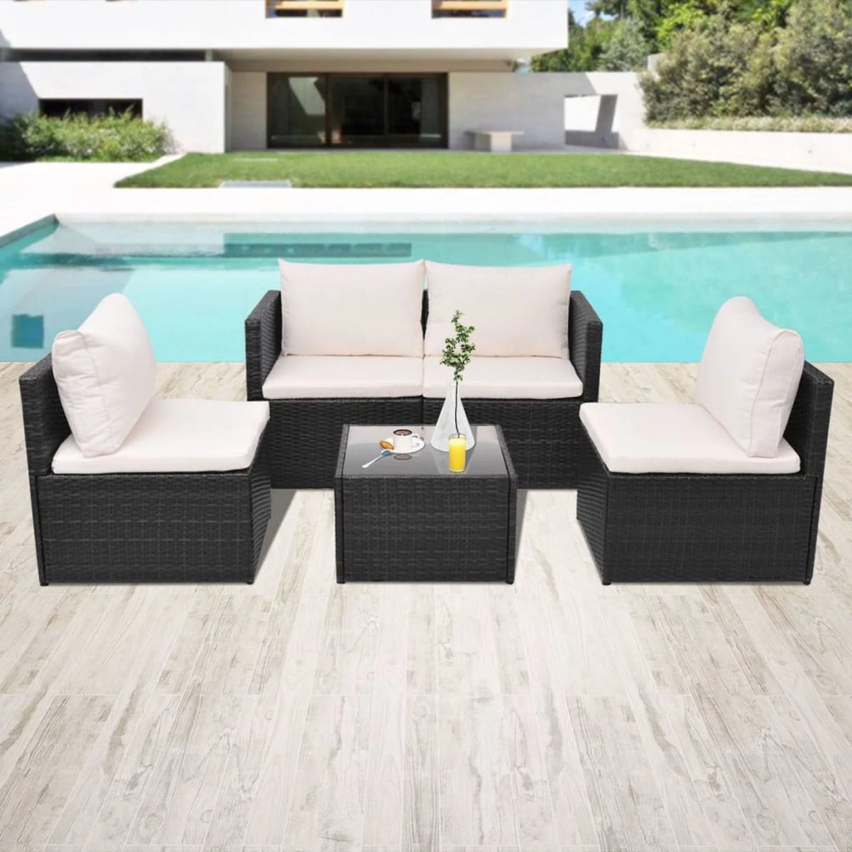 Black Poly Rattan 5 Piece Patio Set Z67986