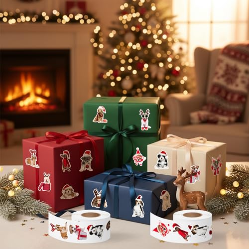 Christmas Dog Sticker Rolls 1000Pcs Vinyl Stickers A829