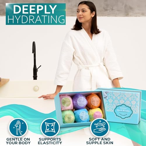 6 XXL Bath Bombs Gift Set with Dead Sea Salt Cocoa and Shea Essential Oils I76836