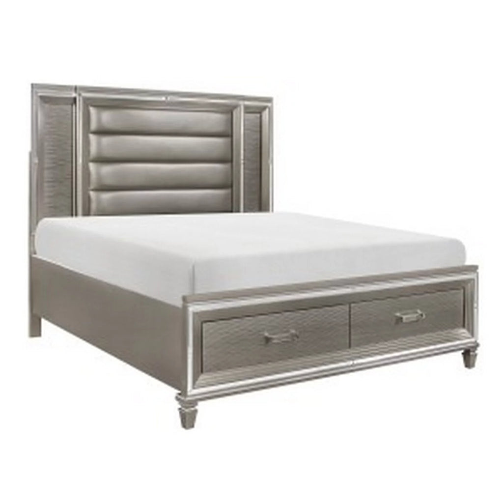 Queen Platform Bed with LED Headboard and 2 Drawer Footboard G544