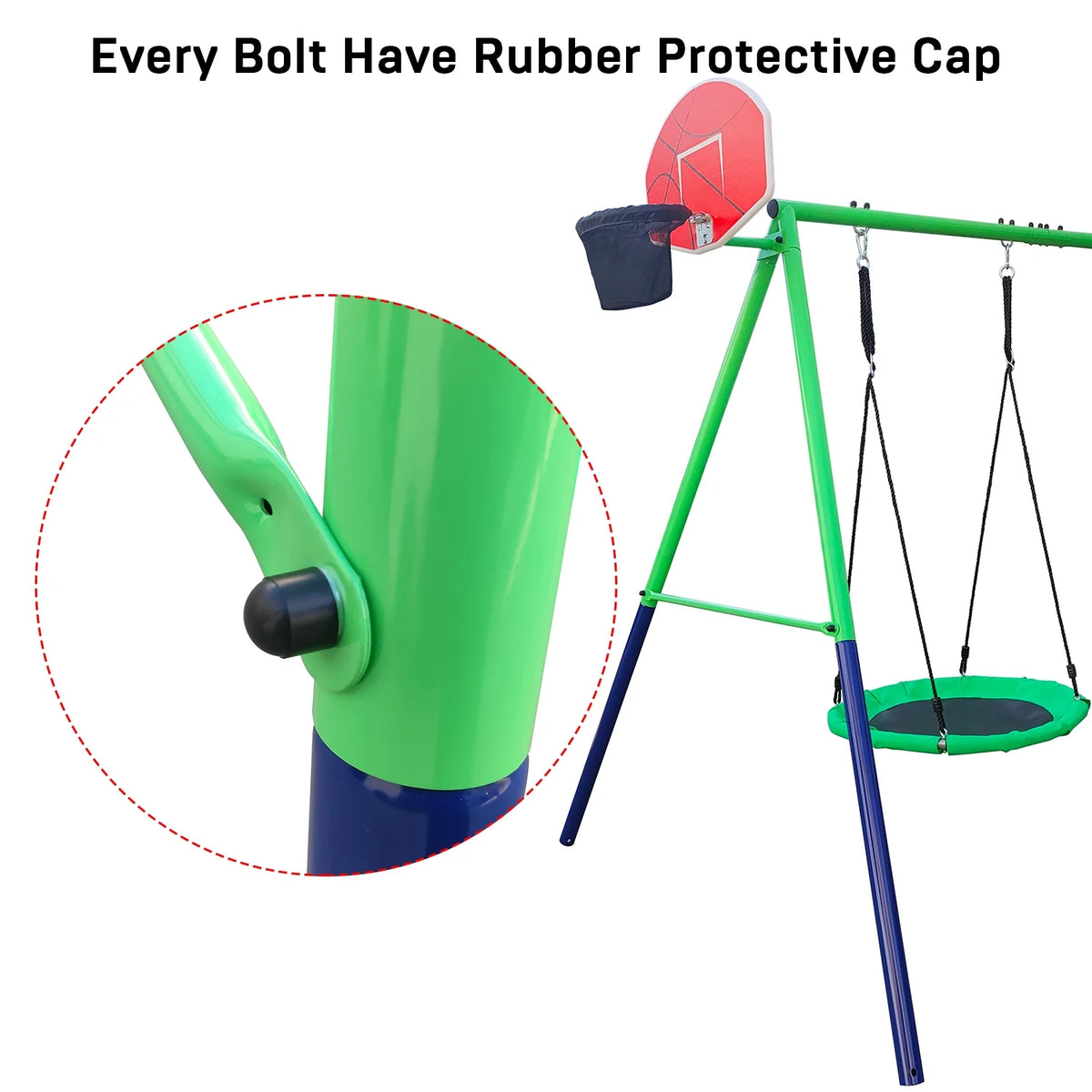Swing Set with 32in Saucer Swing, EVA Swing Seat, Kids Basketball Hoop, Soccer Net, 440lbs Heavy Duty Anti-Rust Steel A-Frame F59322