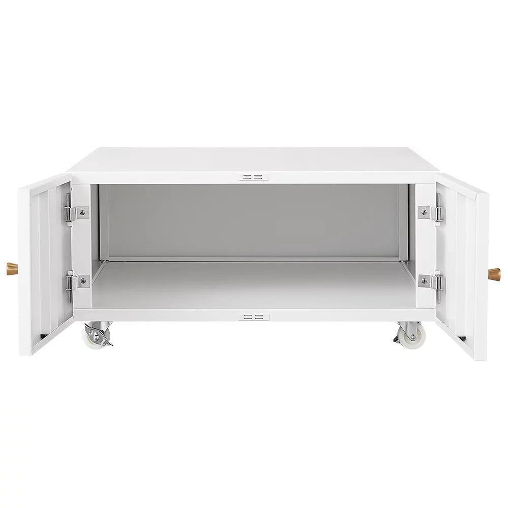 White Printer Stand with Storage Cabinet and Wheels I310