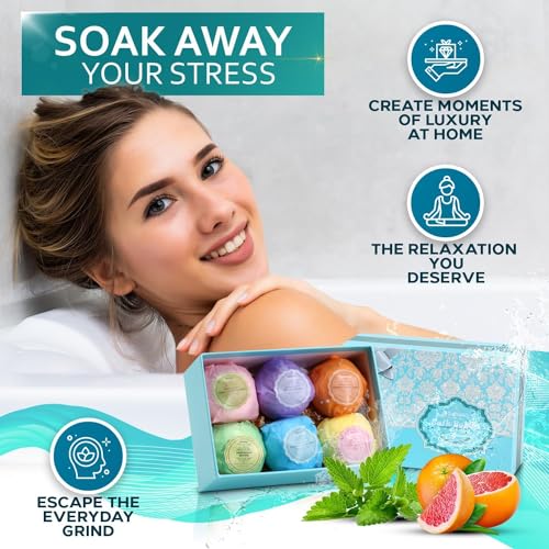 6 XXL Bath Bombs Gift Set with Dead Sea Salt Cocoa and Shea Essential Oils I76836