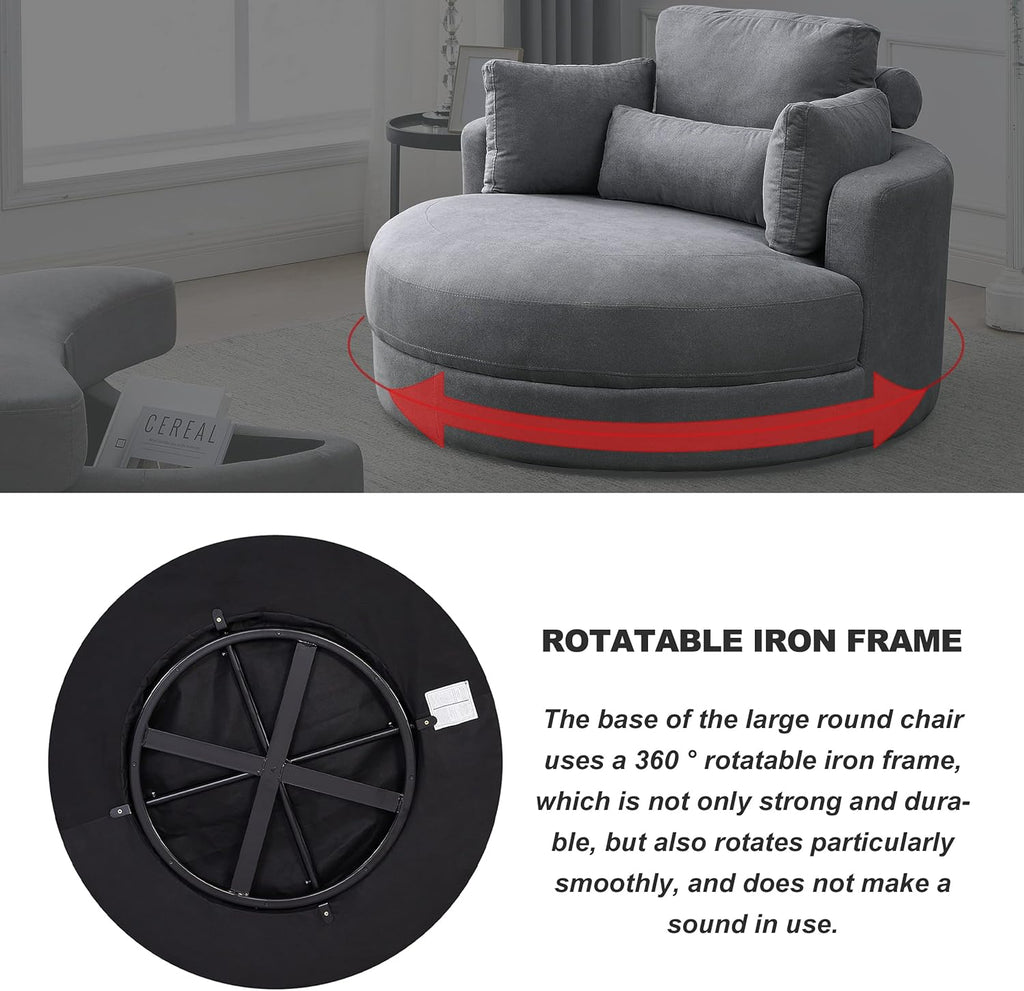 Dark Grey Linen Swivel Accent Chair with Storage Ottoman F5636