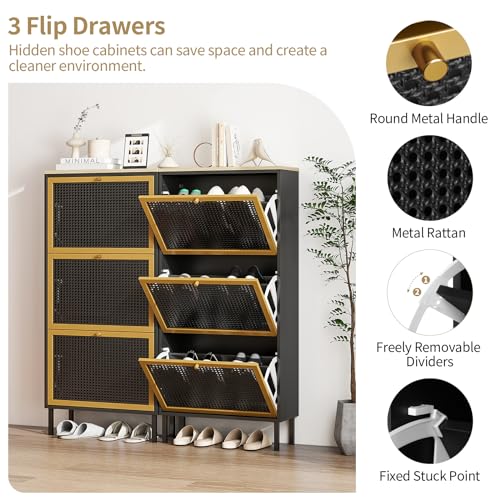 Natural Rattan Shoe Cabinet with 3 Flip Drawers G779417