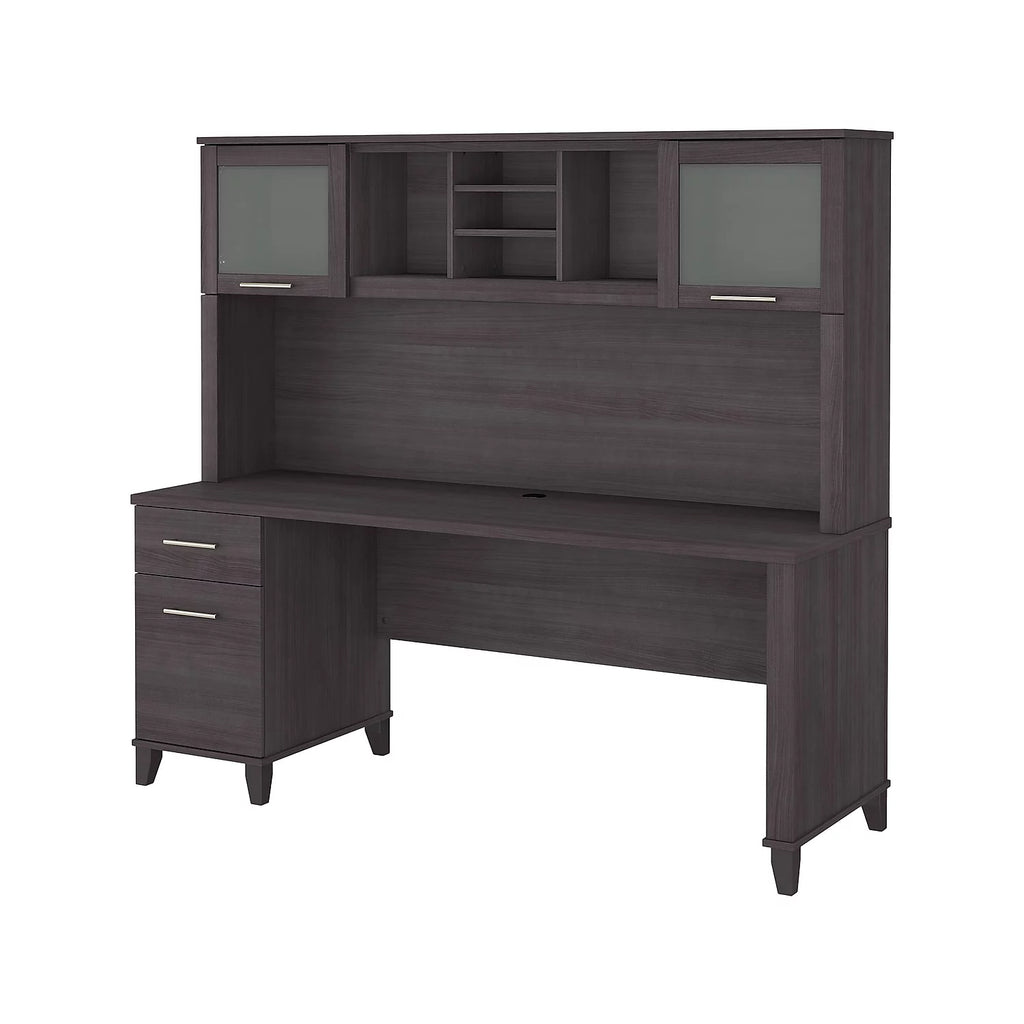 72W Office Desk with Drawers and Hutch in Storm Gray X3856