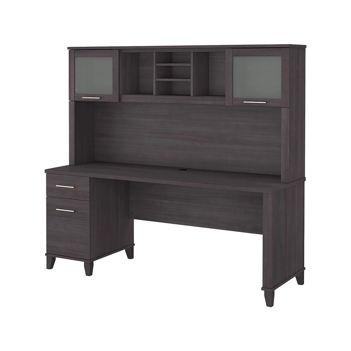 72W Office Desk with Drawers and Hutch in Storm Gray X3856
