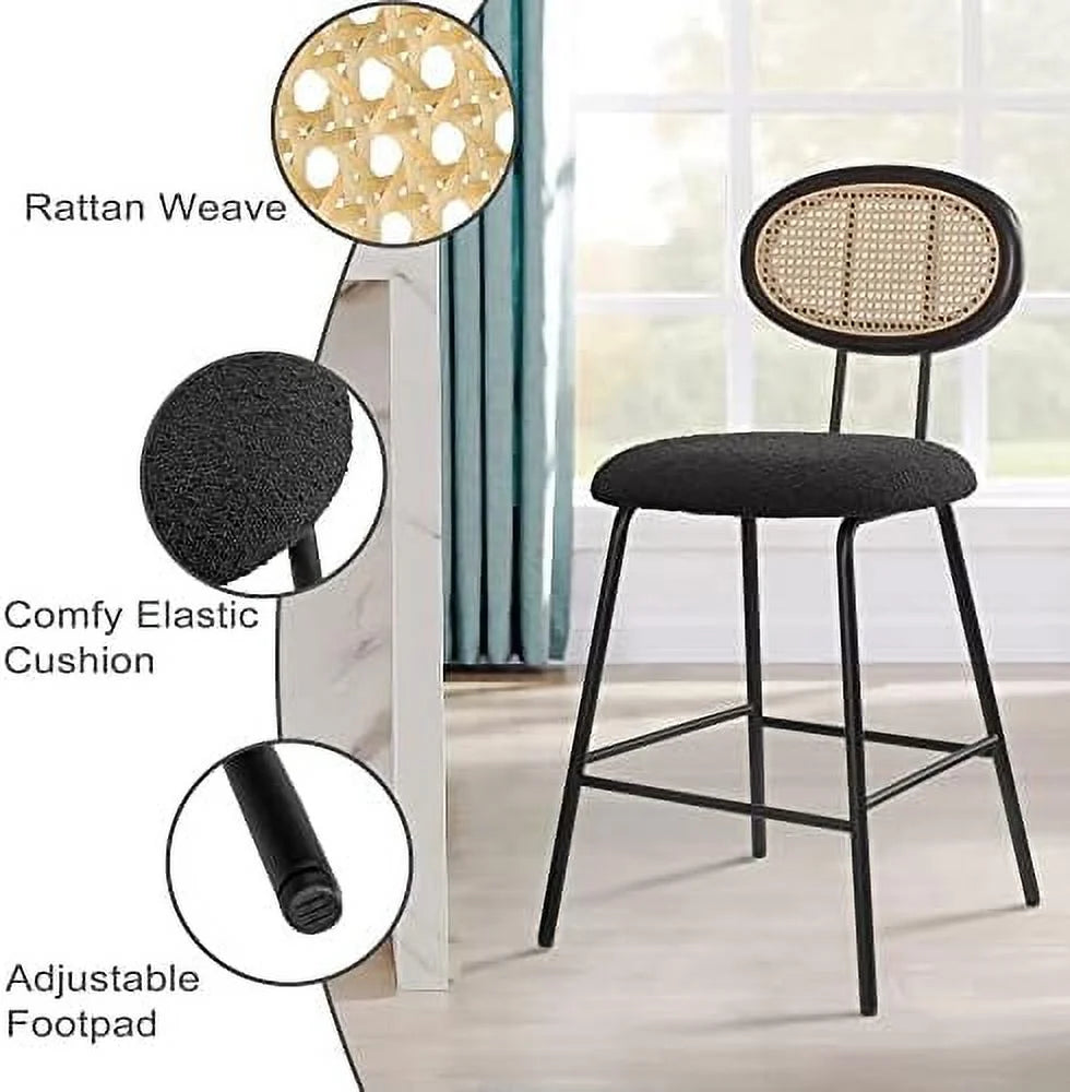 White Boucle Upholstered Barstools with Metal Legs D917578