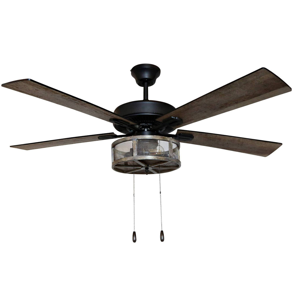 52x22 LED 5-Blade Woodgrain Caged Farmhouse Lighted Ceiling Fan Z762