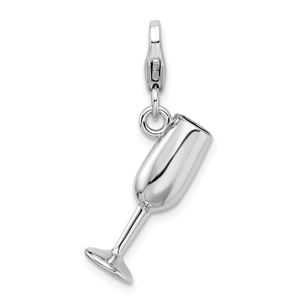 Sterling Silver Enameled Red Wine Glass Charm Pendant T920994