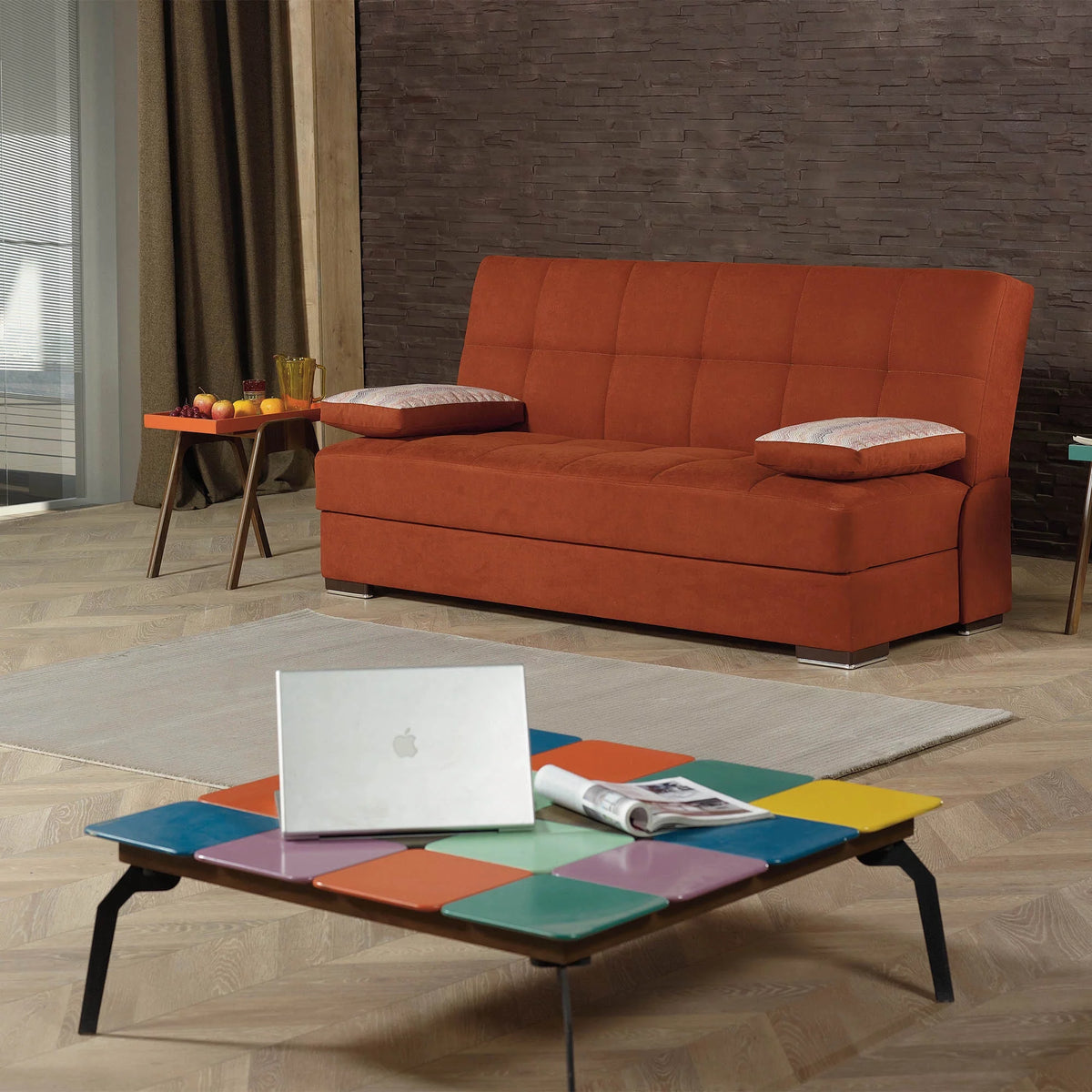 Orange Chenille Sofa Bed with Storage E273287