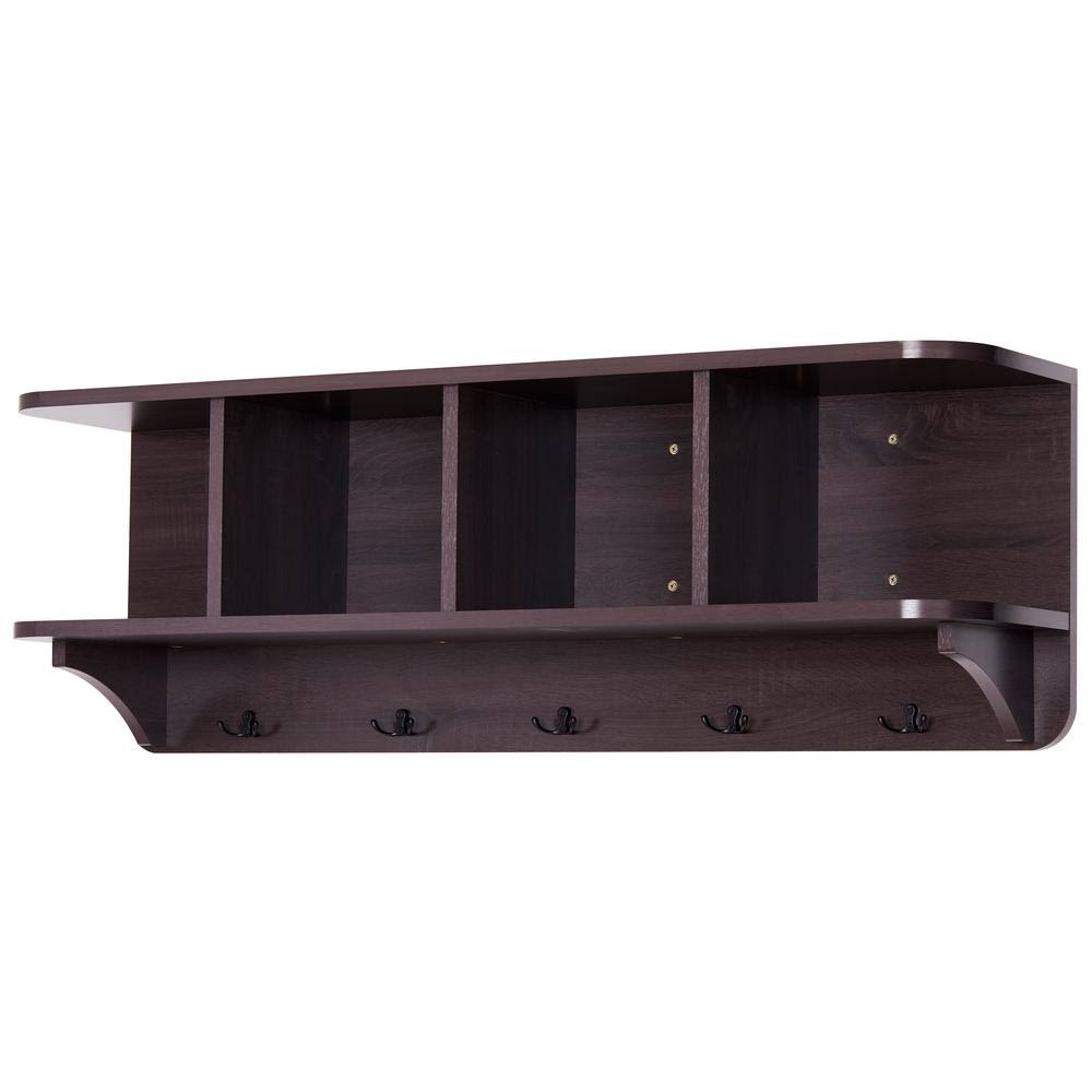 Black 5 Hook Wall Mounted Coat Rack with Storage F9846
