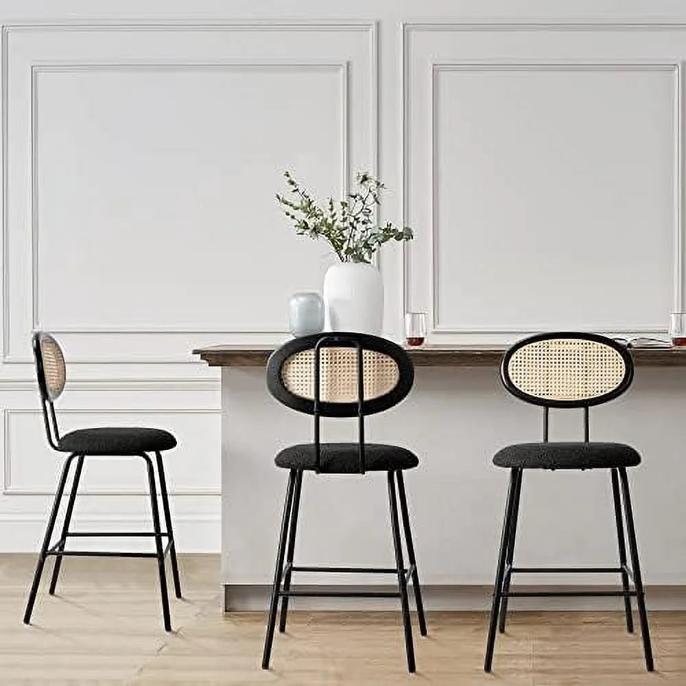 White Boucle Upholstered Barstools with Metal Legs D917578