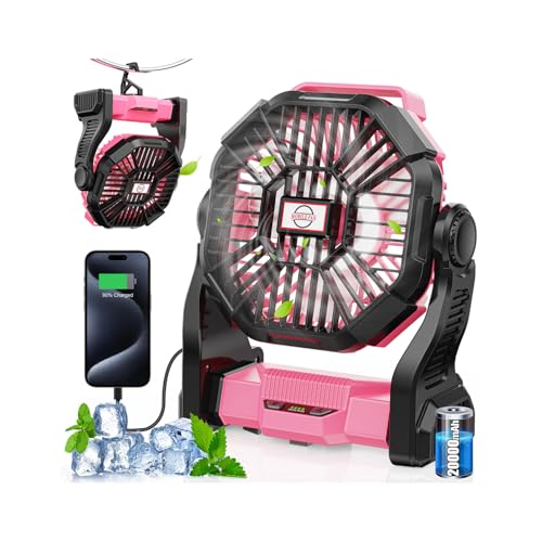 30000mAh Rechargeable Portable Camping Fan with LED Lantern I8835