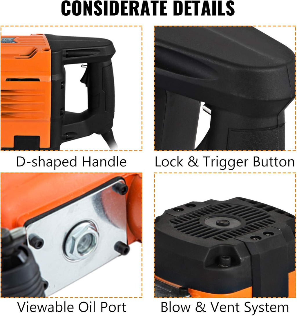 2200W Electric Demolition Hammer Concrete Breaker with Flat Chisel Bull Point Chisel N168