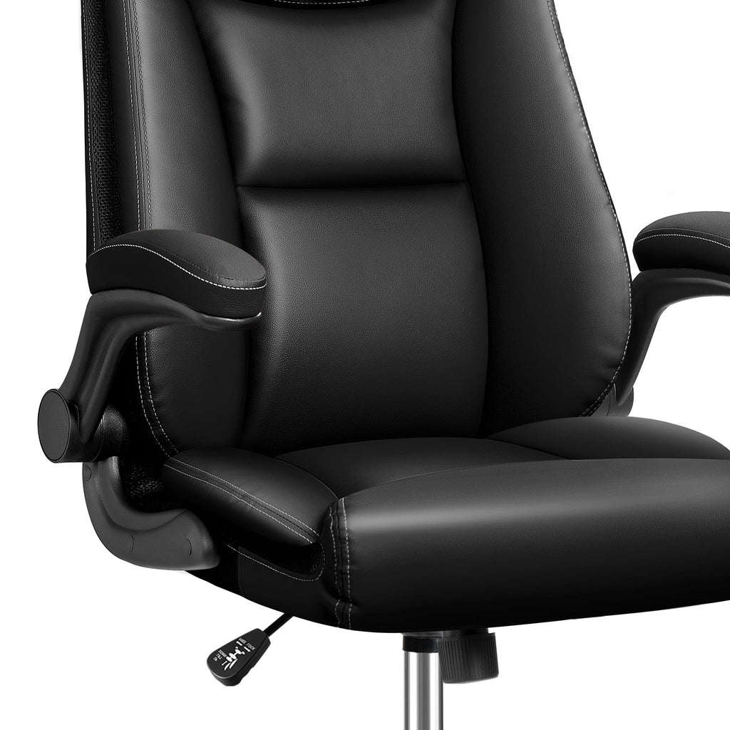 Black Ergonomic Leather Office Chair with Lumbar Support F637