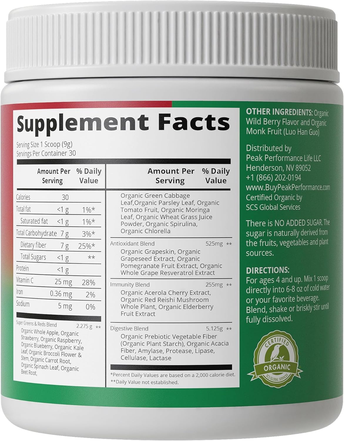 Organic Vegan Superfood Powder with 25+ Fruits and Vegetables Z5371