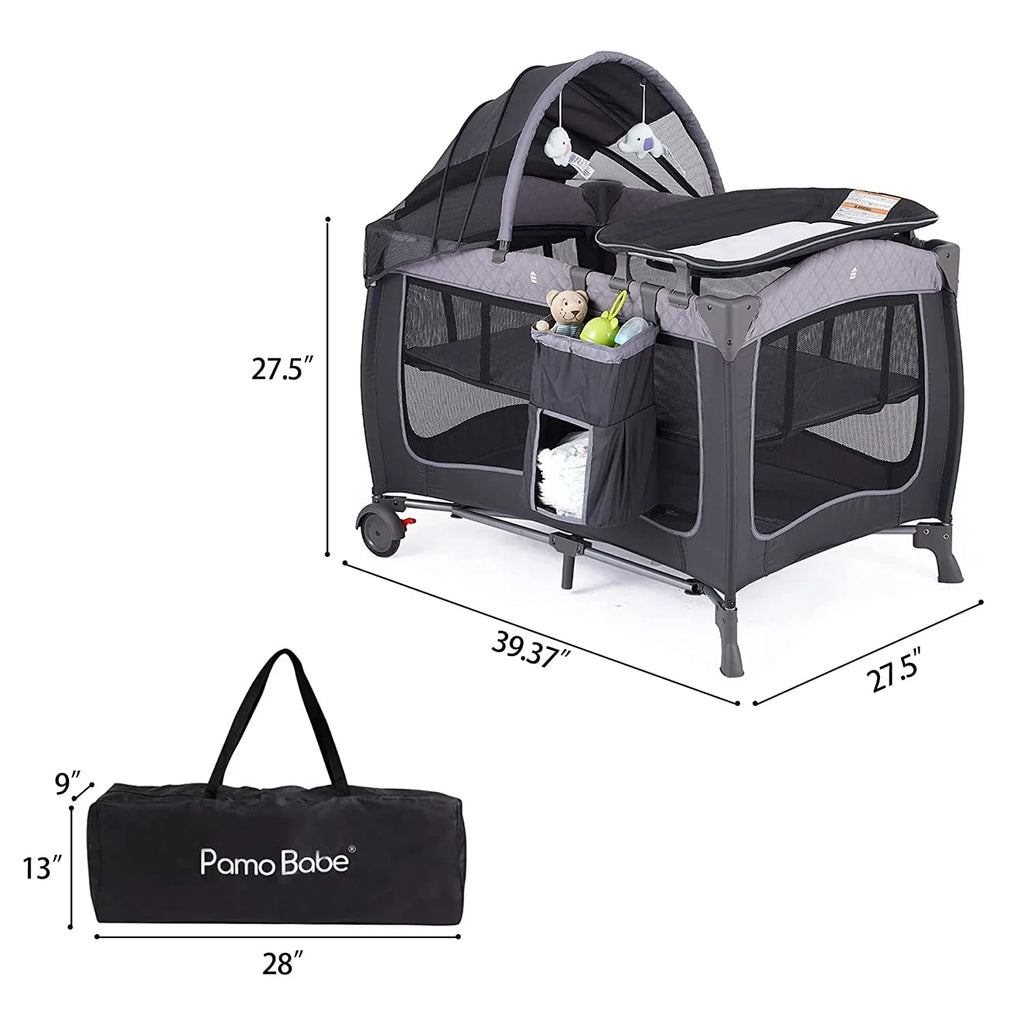 Portable Baby Play Yard with Wheels, Canopy, Changing Table X6600