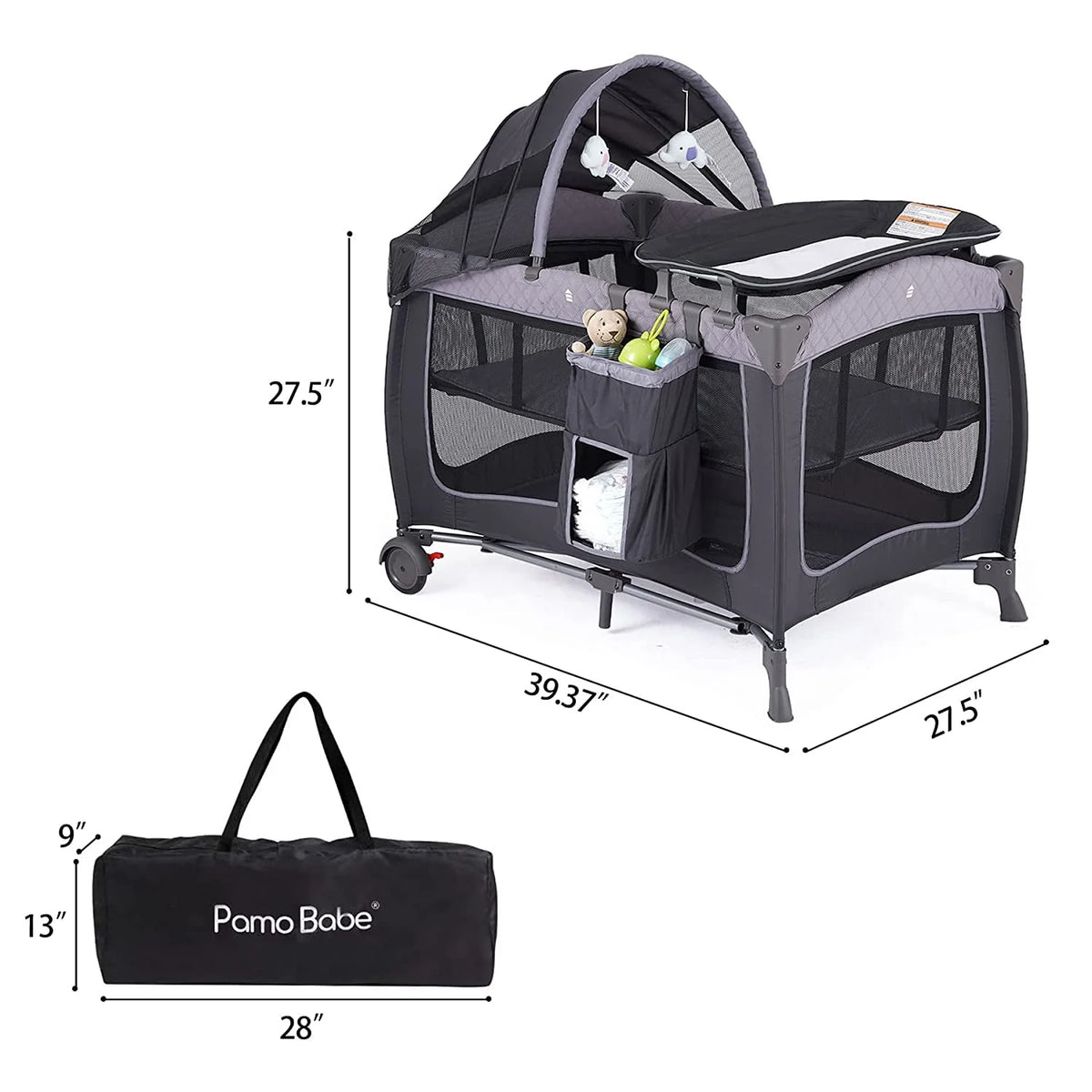Portable Baby Play Yard with Wheels, Canopy, Changing Table X6600