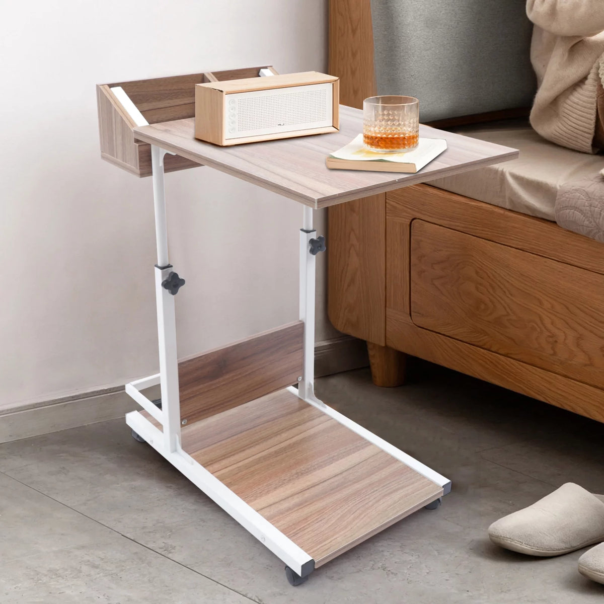 Adjustable C Shaped Mobile Side Table with Lockable Wheels P147991