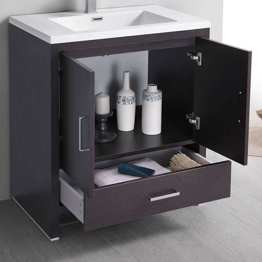 Glossy White Free Standing Bathroom Cabinet with Integrated Sink B18234