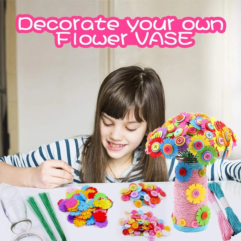 Flower Craft Kit for Kids with Buttons and Felt Vase Arts Toy H2375