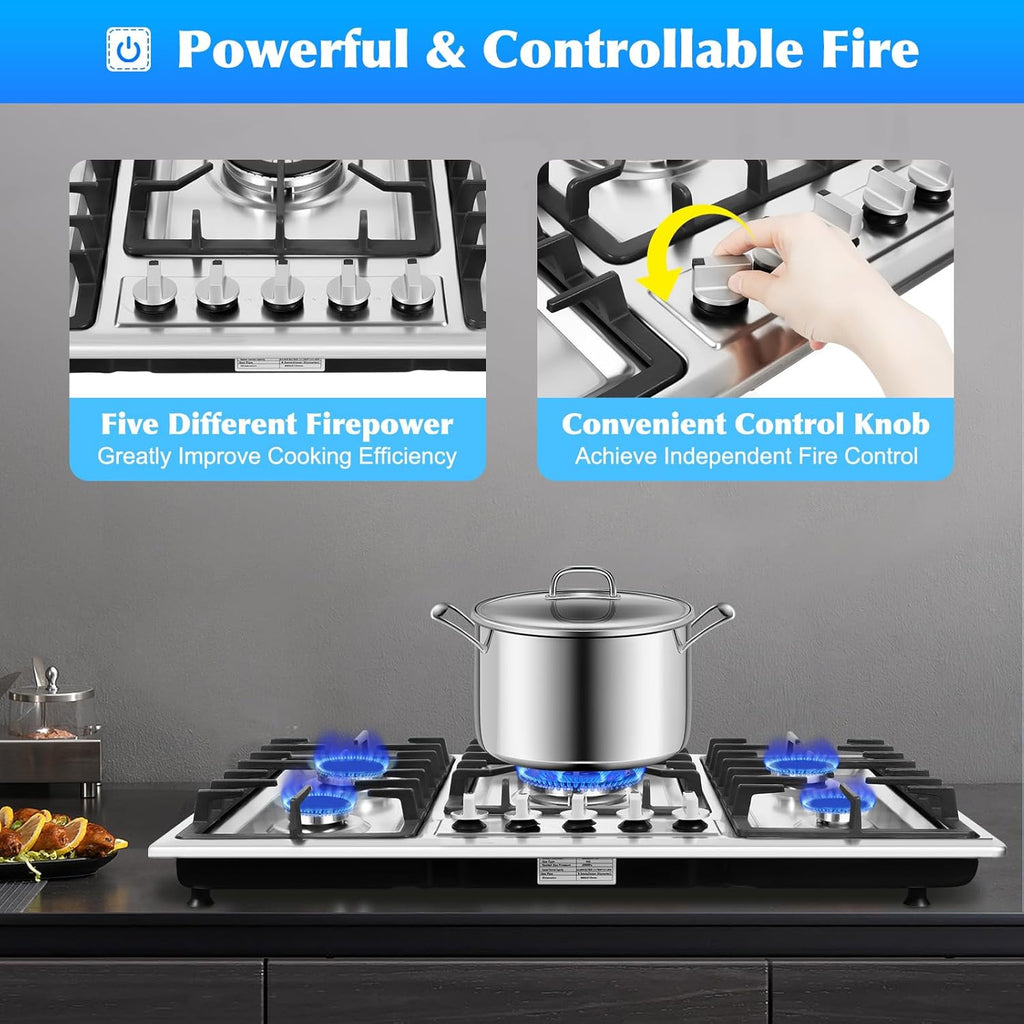 34 inch 5 Burners Built-in Stainless Steel Gas Cooktop F241871