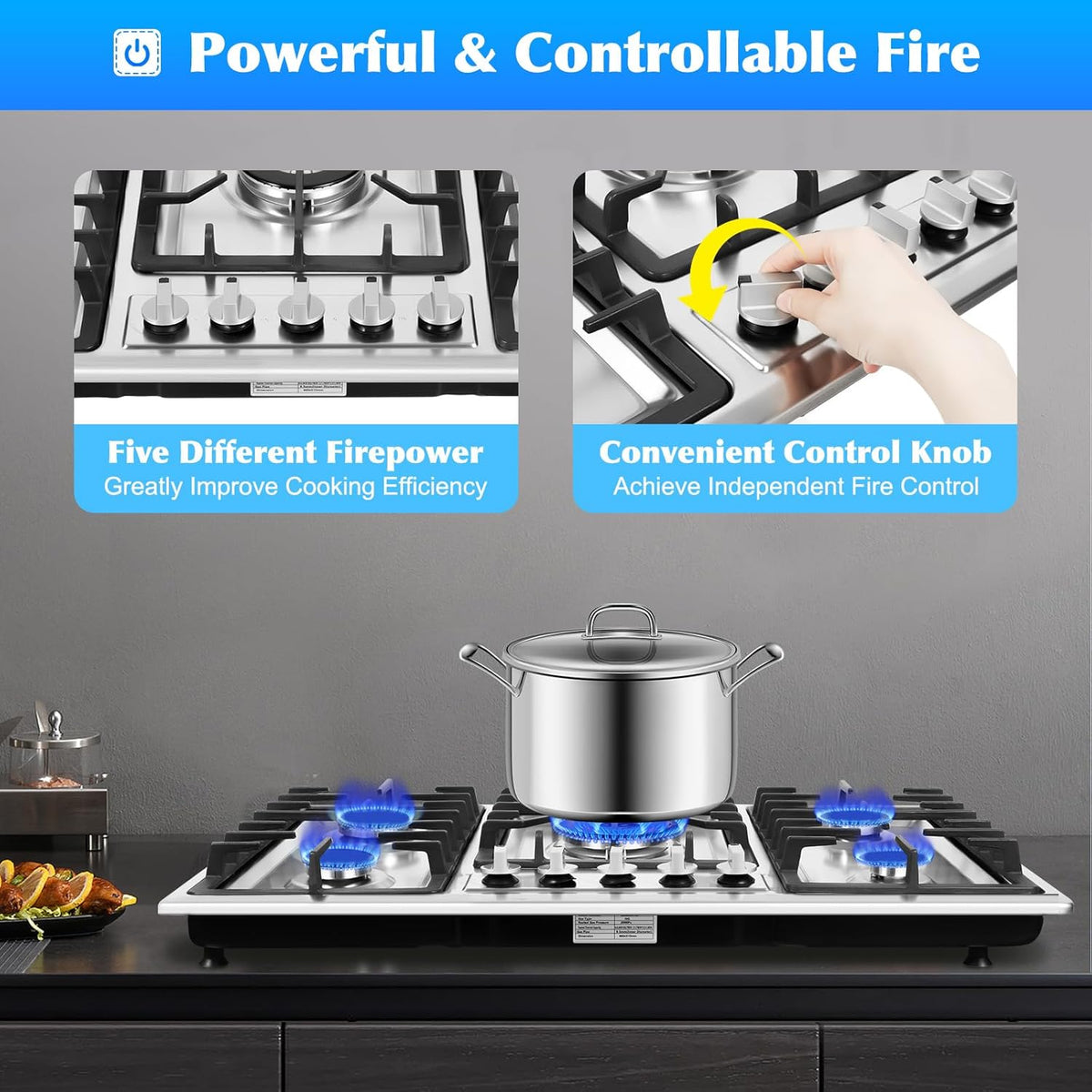 34 inch 5 Burners Built-in Stainless Steel Gas Cooktop F241871