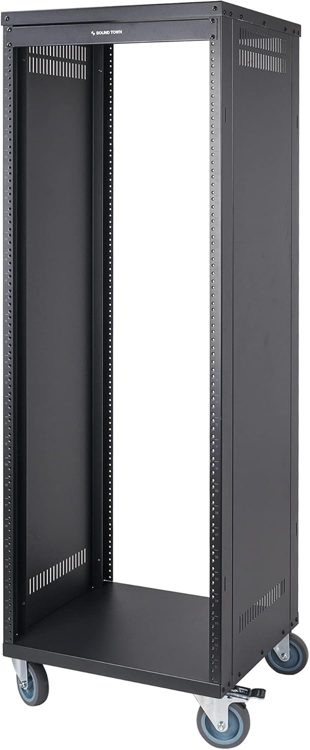 30U Universal Steel Rack with 3 Locking Casters and Vented Side Panels T64098