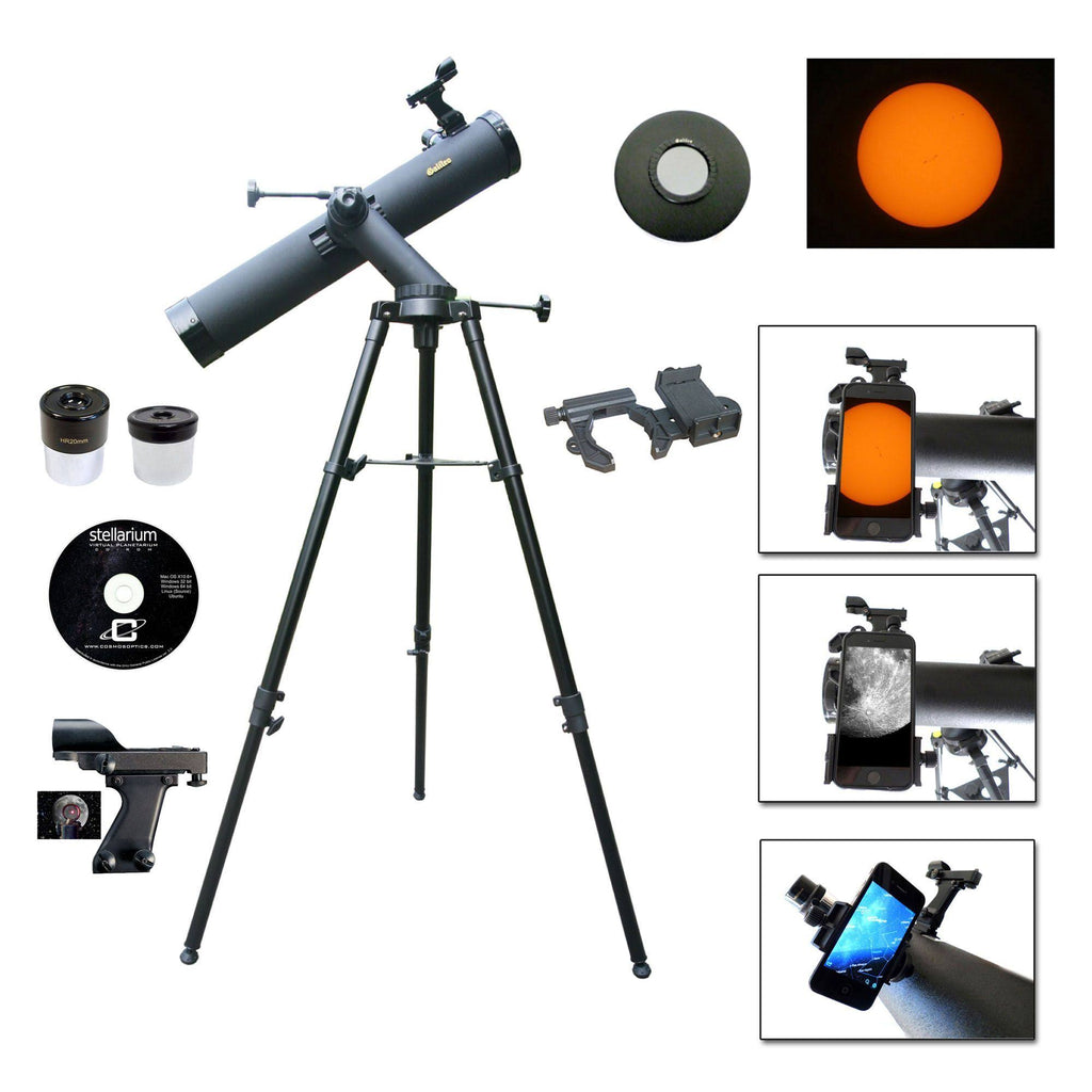 800mm x 80mm Astronomical Reflector Telescope with Smartphone Adapter and Solar Filter D592