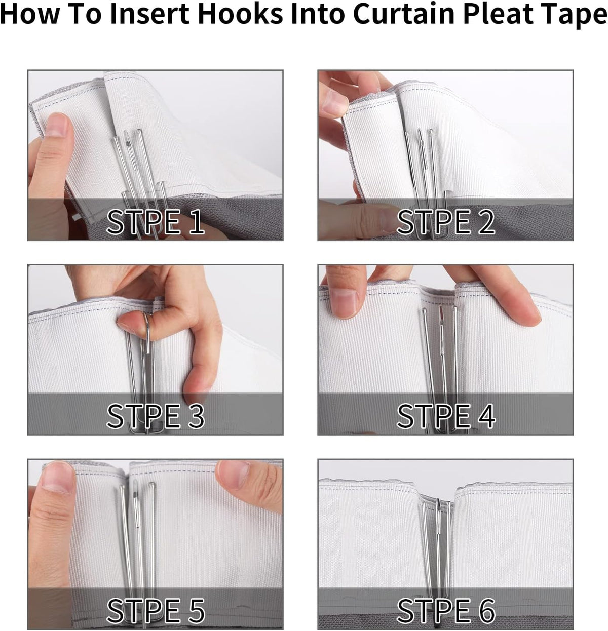 White 10 Yards Pleater Tape with 30 Pcs Stainless Steel 4 Prongs Hooks E1248