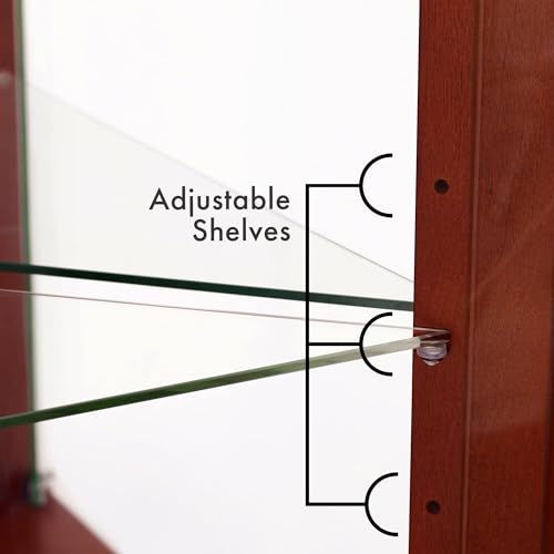 72" Tall Corner Cabinet with LED Light, Glass Doors, Adjustable Shelves, Mirrored Back Panel, Curved Wood J745852