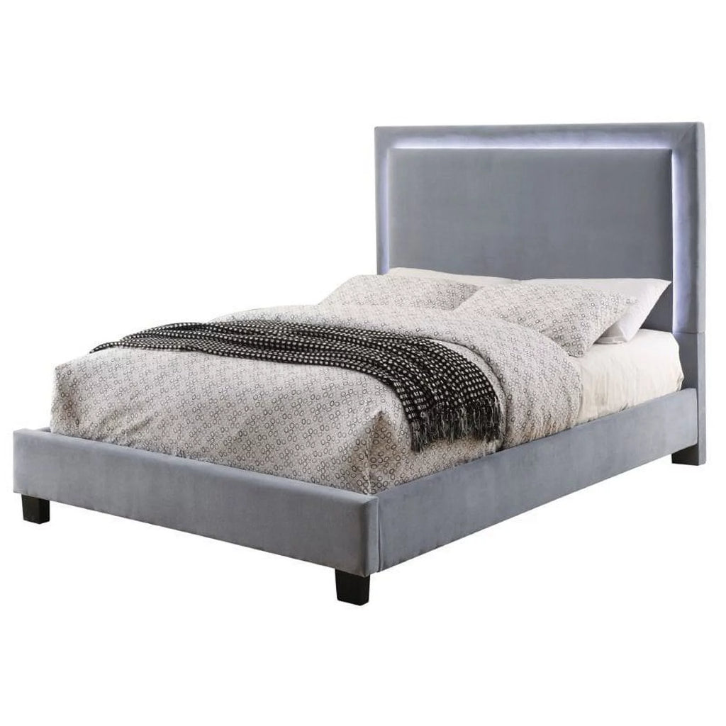 Gray California King Fabric Bed with LED Lights D38887