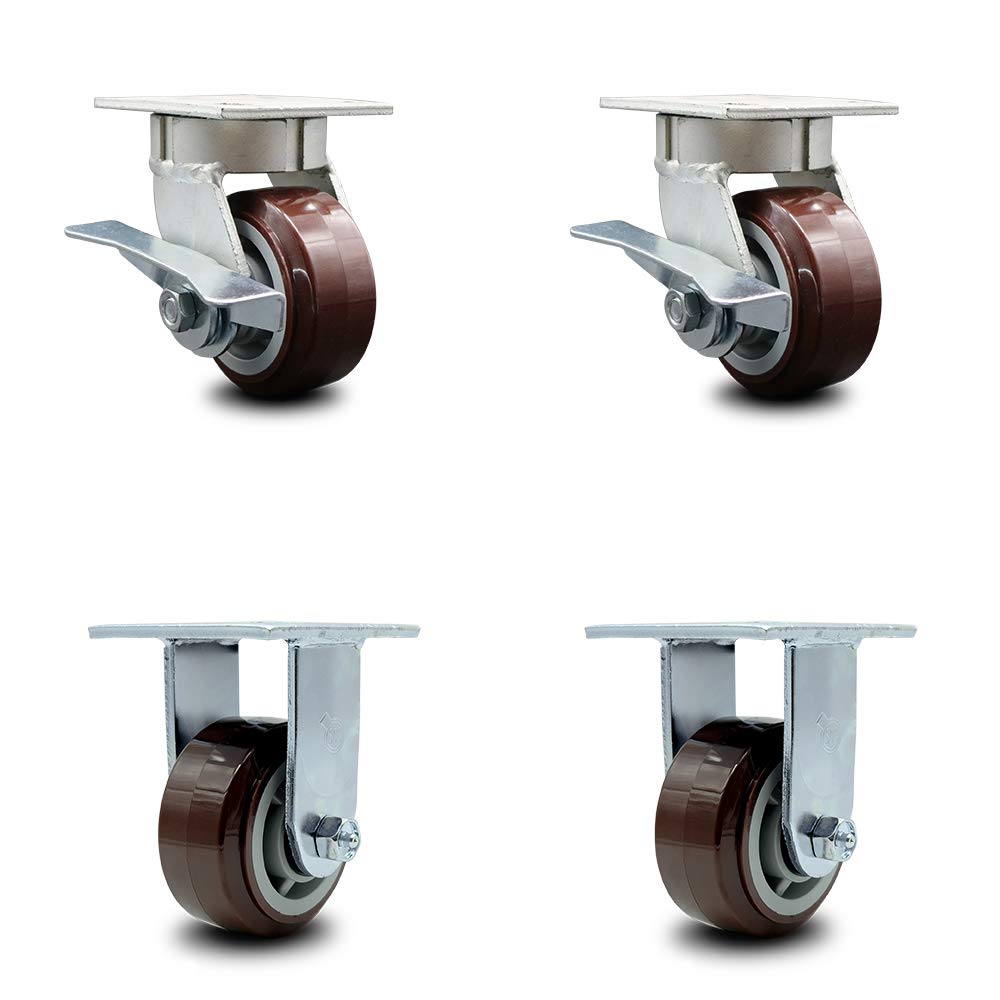 Swivel Top Plate Caster with 4 x 2 Maroon Wheel & Side Lock Brake Y317618