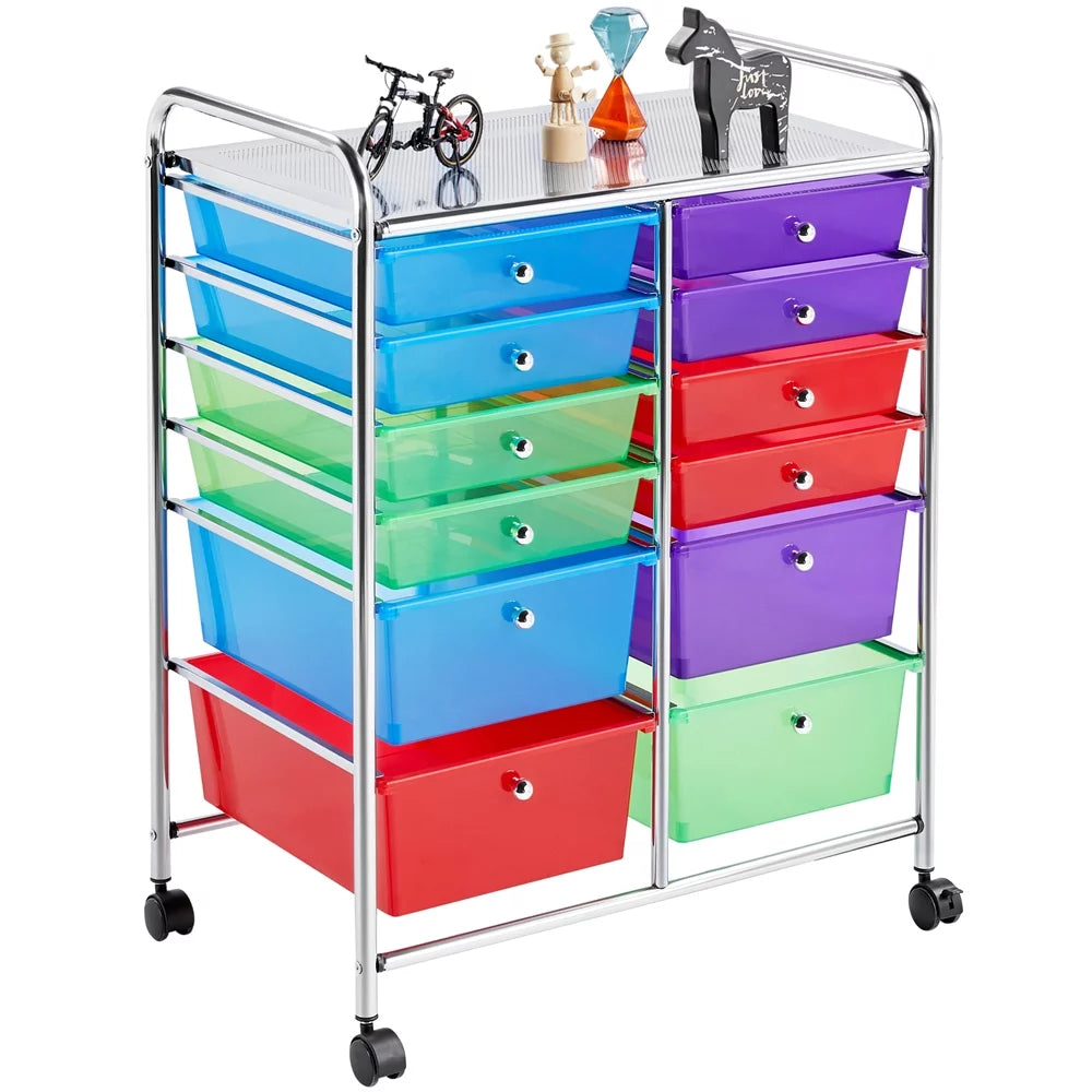 12 Drawer Rolling Storage Cart with Castors, Black B5655