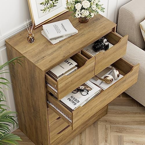 Modern 6 Drawer Wood Dresser with Cut-Out Handles H476