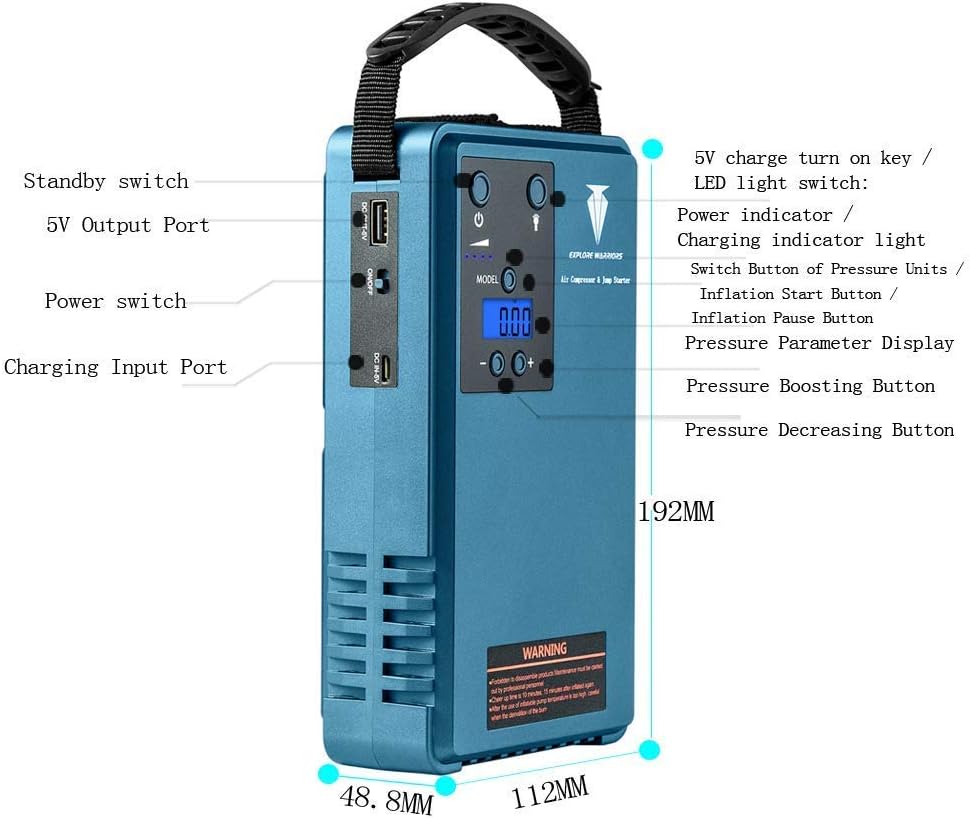 10200Ma 500A Peak Current Portable Jump Starter with Air Compressor Q852