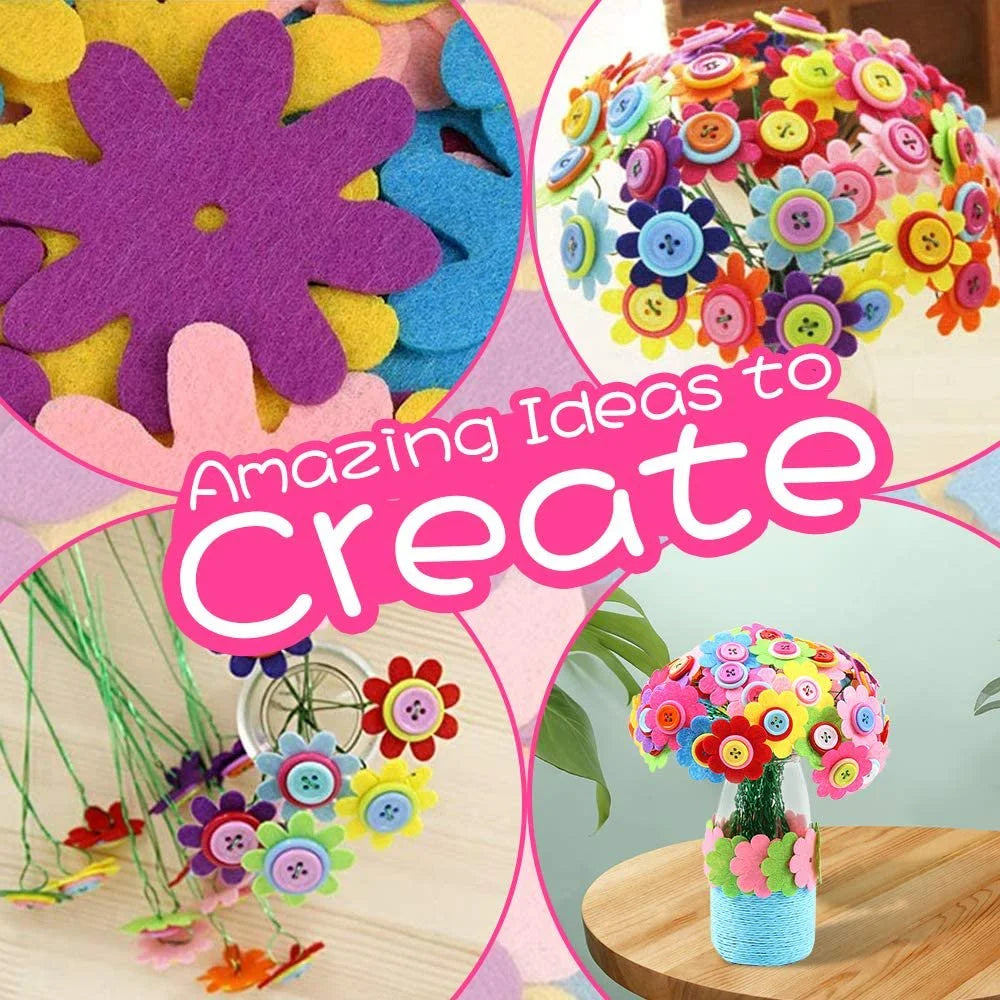 Flower Craft Kit for Kids with Buttons and Felt Vase Arts Toy H2375