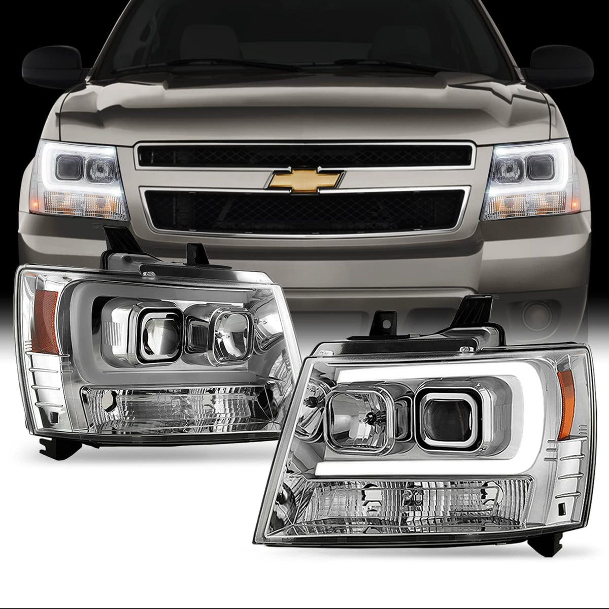Smoked Lens LED DRL Projector Head Lights Pair H34698