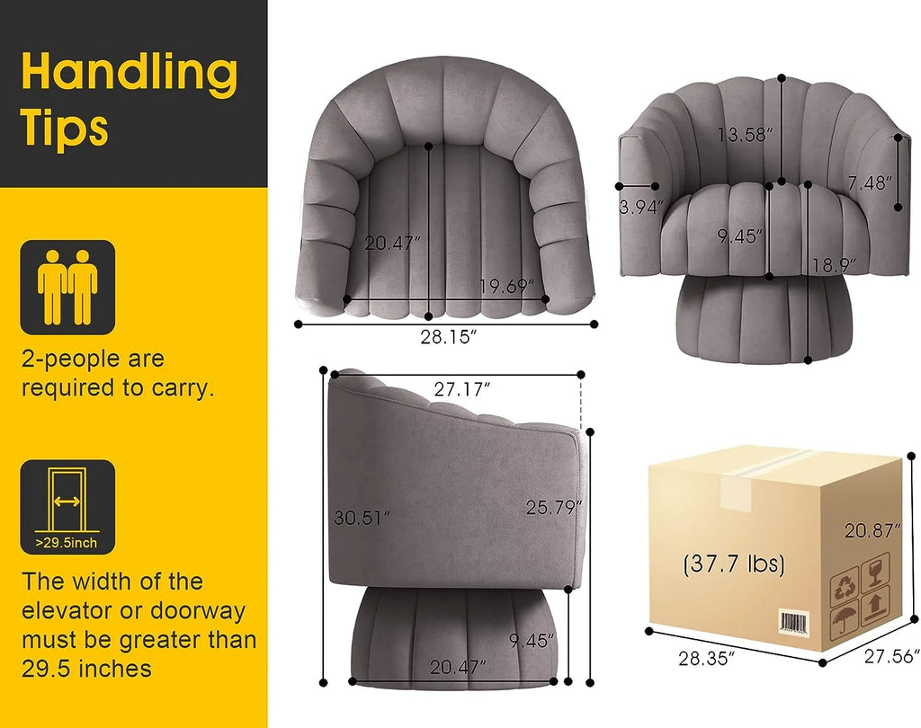 Grey Velvet Swivel Barrel Accent Sofa Chair Z22310